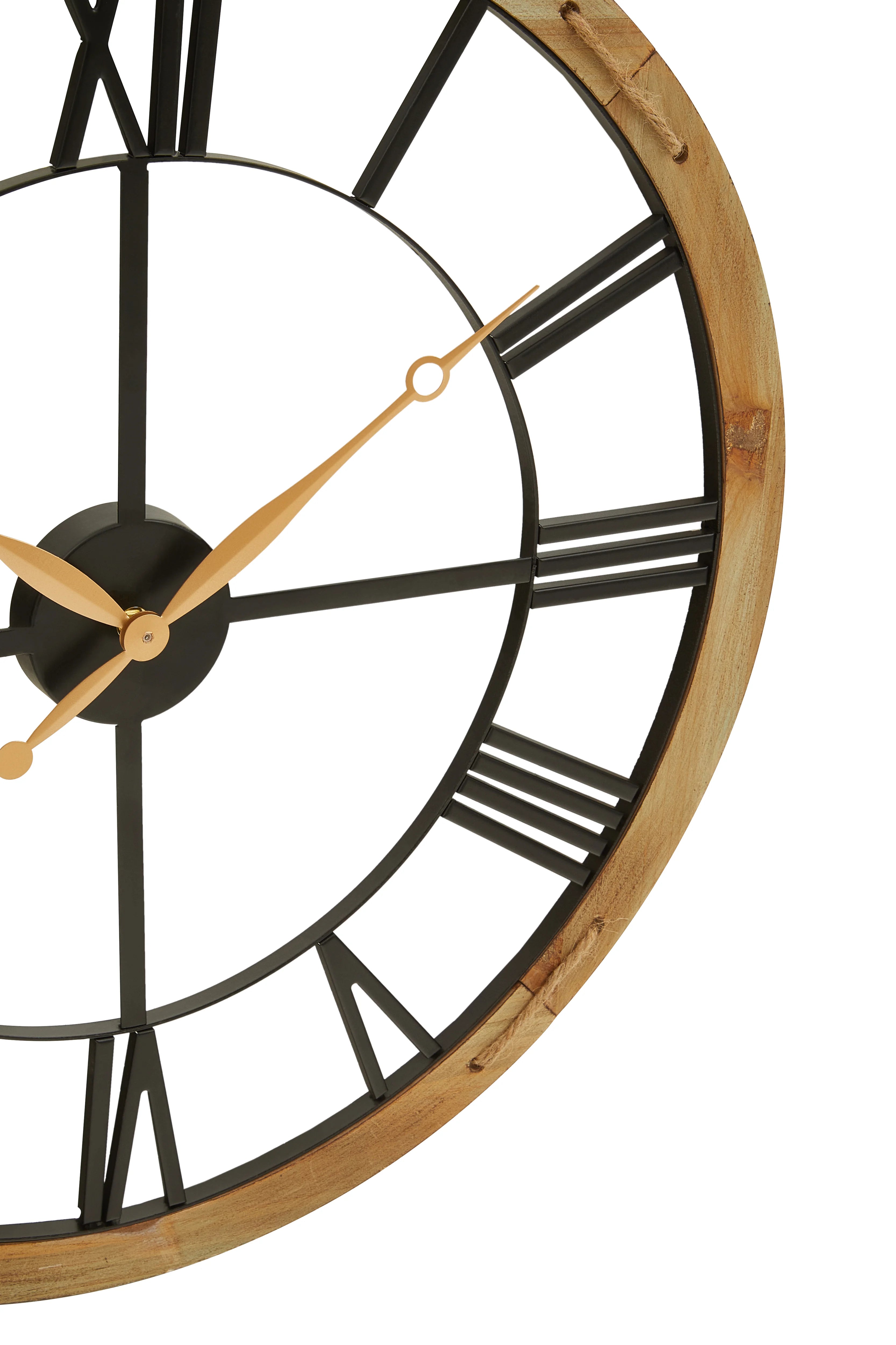 Esme Natural Wood & Black Skeleton Roman Numeral Wall Clock